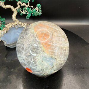 Labradorite Sphere 88mm Sunset Flash Crystal Ball Orange Gold Labradorite 100